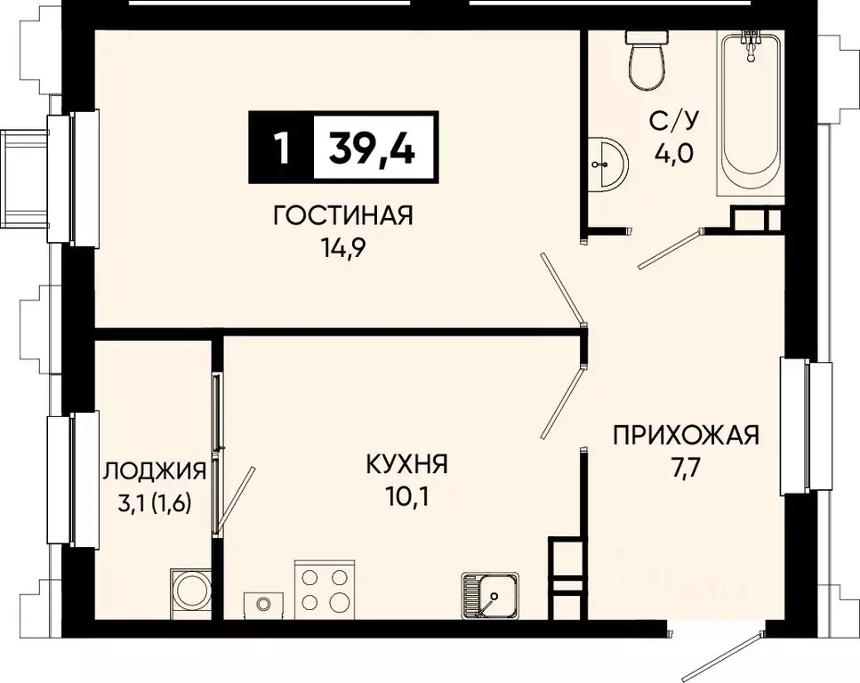 1-к кв. Ставропольский край, Кисловодск городской округ, пос. ... - Фото 1