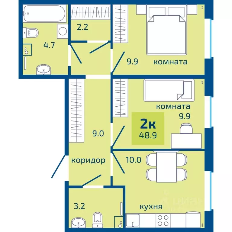 2-к кв. Пермский край, Пермь ул. Старшего Лейтенанта Гачегова, 1 (48.9 ... - Фото 1