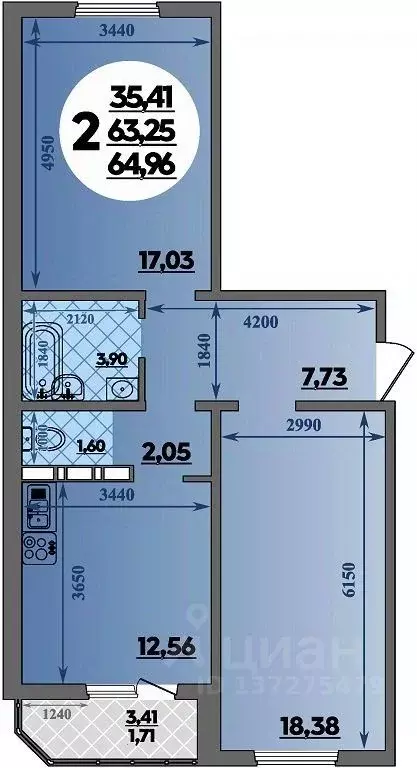 2-к кв. Ростовская область, Ростов-на-Дону ул. Юрия Дубинина, 1 (64.96 ... - Фото 0