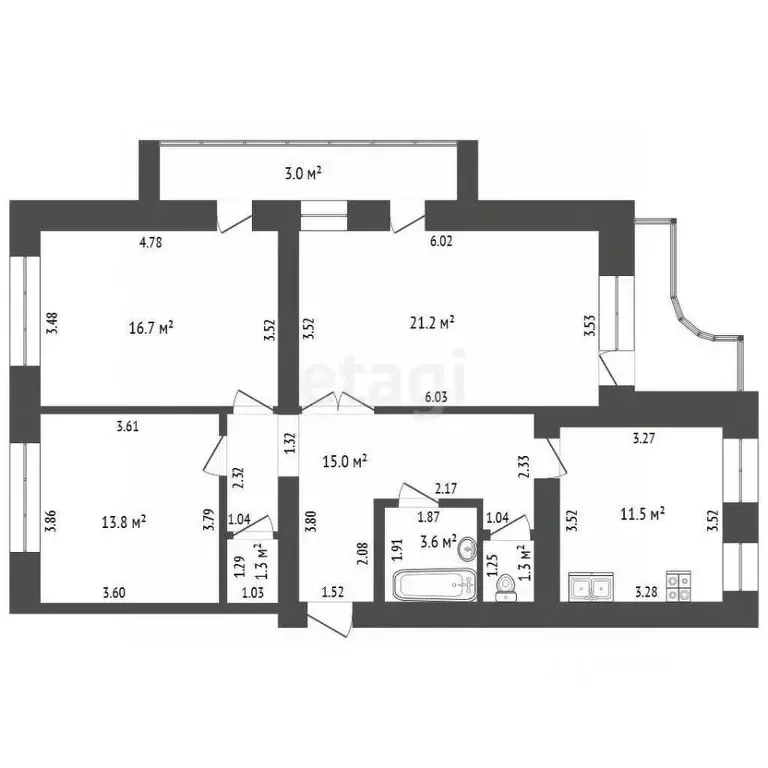 3-к кв. Мордовия, Саранск ул. Фридриха Энгельса, 15к4 (97.0 м) - Фото 1