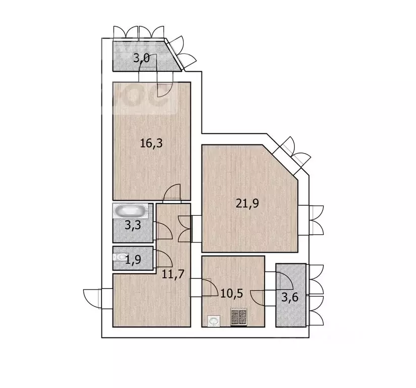 2-к кв. башкортостан, уфа ул. георгия мушникова, 13/7 (71.0 м) - Фото 1