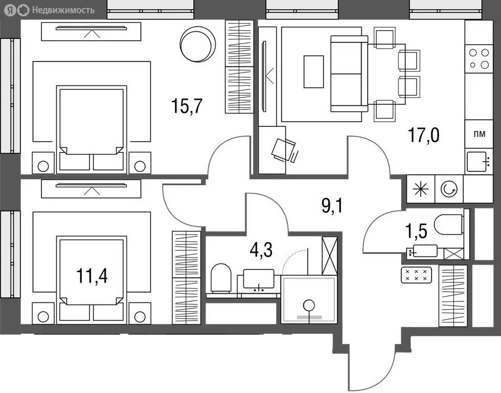 3-комнатная квартира: Москва, Тагильская улица, 4А (59 м) - Фото 1