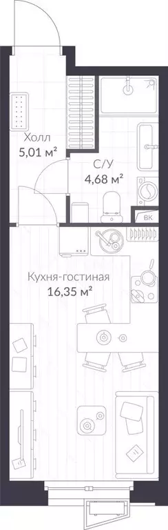 Квартира-студия, 26 м, 1/11 эт. - Фото 1