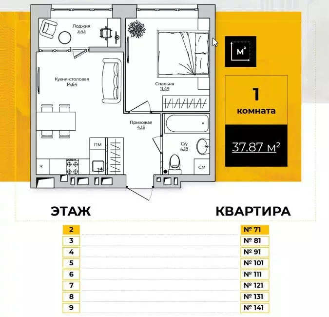 1-к кв. Калужская область, Калуга ул. Счастливая, 9А (37.87 м) - Фото 0