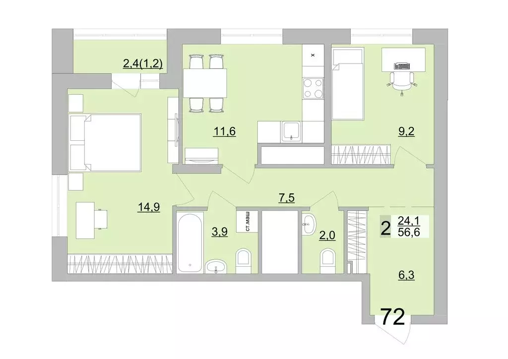 2-комнатная квартира: Екатеринбург, Черкасская улица, 5к3 (56.6 м) - Фото 0