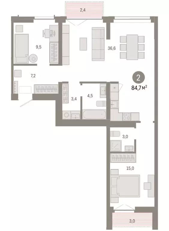 2-комнатная квартира: Новосибирск, Большевистская улица, 66 (84.68 м) - Фото 2