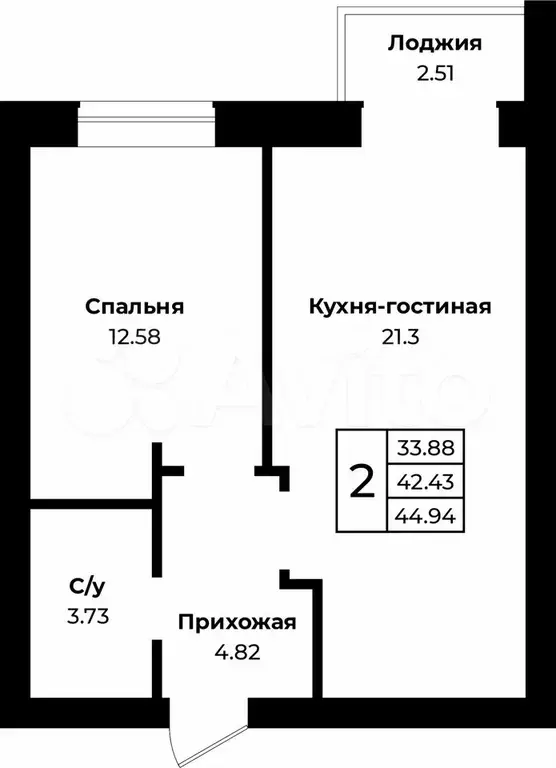 1-к. квартира, 45 м, 2/4 эт. - Фото 0