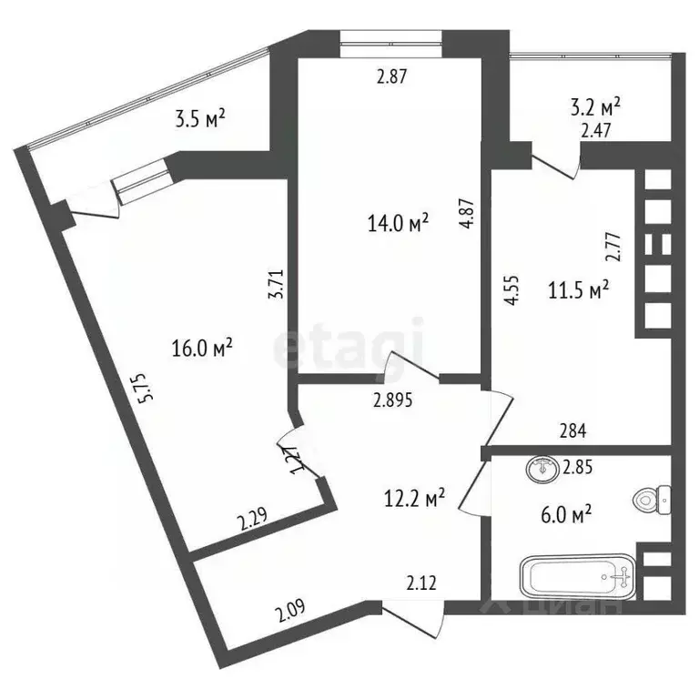 2-к кв. Калининградская область, Калининград ул. Генерал-фельдмаршала ... - Фото 2