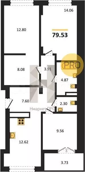 3-к. квартира, 79,5 м, 5/7 эт. - Фото 1