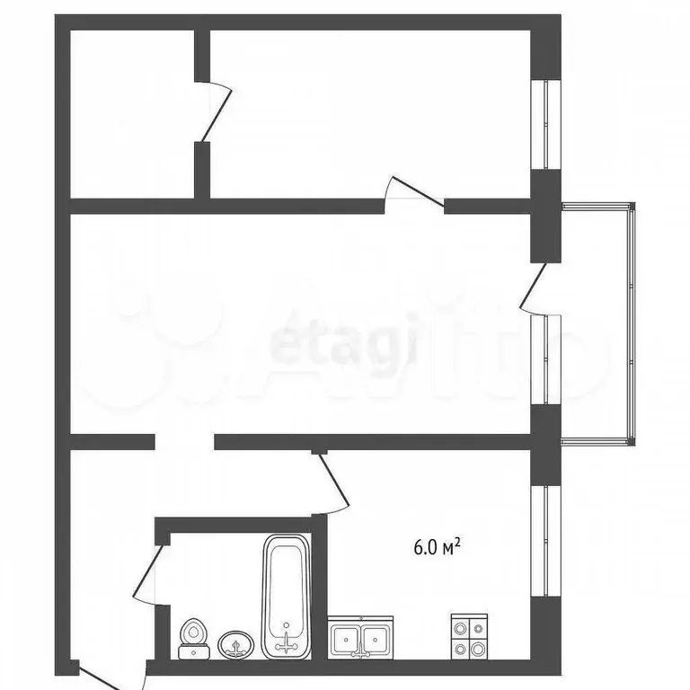 2-к. квартира, 44,3 м, 2/4 эт. - Фото 1