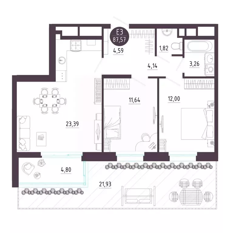 2-к кв. Тульская область, Тула ул. Купцов Гречихиных, 8 (87.57 м) - Фото 1