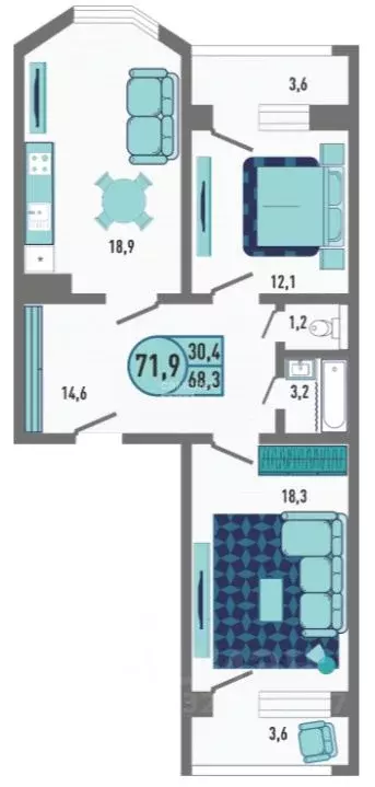 2-к кв. Липецкая область, Липецк Минская ул., 4Ак1 (71.9 м) - Фото 2