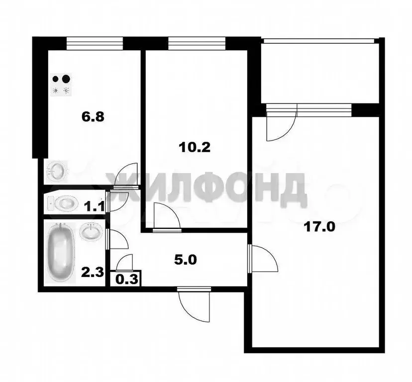 2-к. квартира, 42,7 м, 3/9 эт. - Фото 0