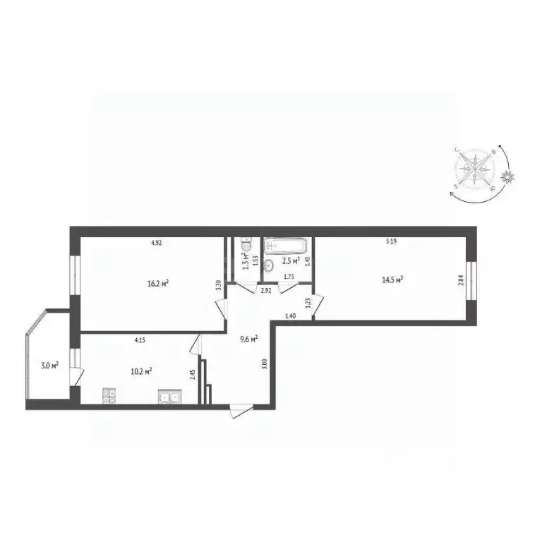 2-к кв. Тюменская область, Тюмень ул. Алексея Леонова, 32 (54.3 м) - Фото 1