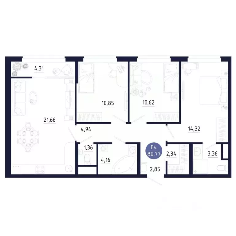 3-к кв. Тульская область, Тула ул. Щегловская засека, 2 (80.77 м) - Фото 1