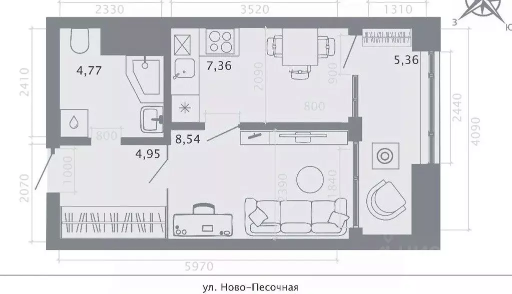 1-к кв. Татарстан, Казань ул. Островского, 116 (31.0 м) - Фото 2