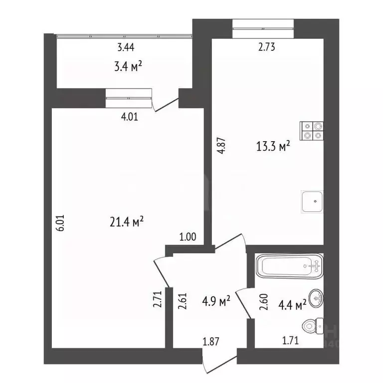 1-к кв. Тюменская область, Тюмень ул. Тимофея Кармацкого, 9 (43.7 м) - Фото 1