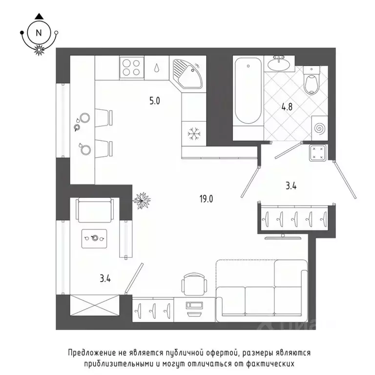 Студия Санкт-Петербург бул. Измайловский, 9 (33.9 м) - Фото 0