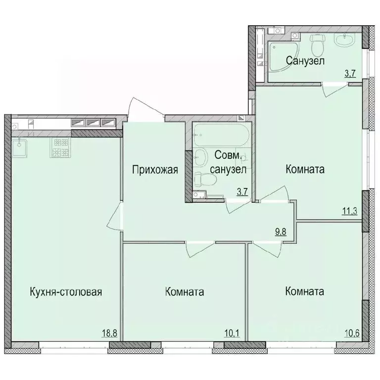 3-к кв. Удмуртия, Ижевск Камбарская ул., 94к1 (68.1 м) - Фото 0