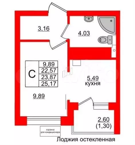 Квартира-студия, 25,2 м, 3/6 эт. - Фото 1