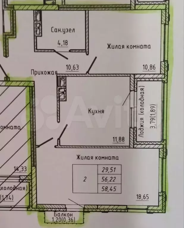 2-к. квартира, 55,7 м, 9/18 эт. - Фото 0