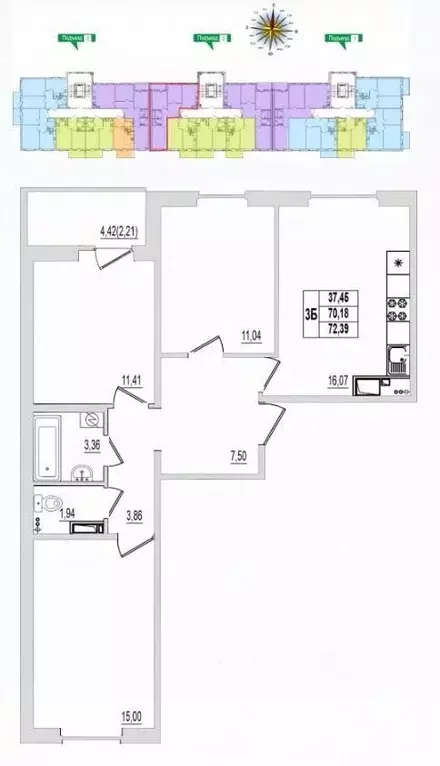 3-к кв. Псковская область, Псков ул. Крестки, 9 (72.39 м) - Фото 1