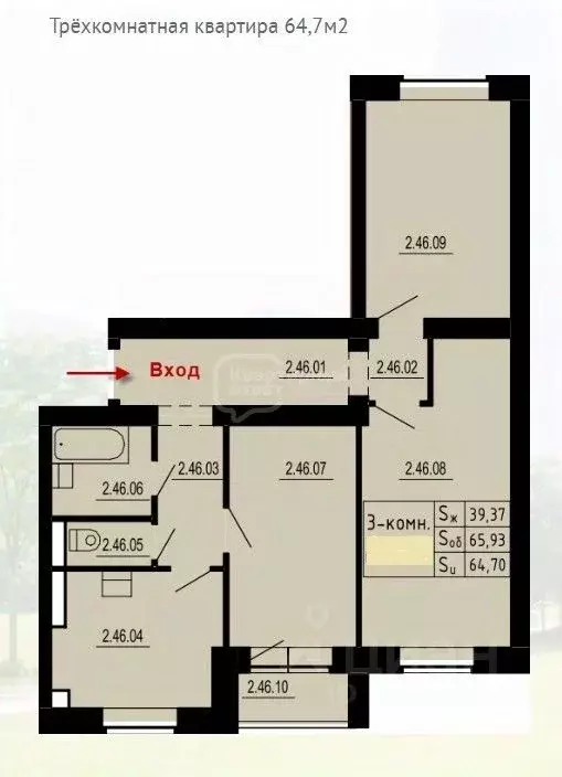 3-к кв. Владимирская область, Владимир ул. Всесвятская, 15 (65.95 м) - Фото 1