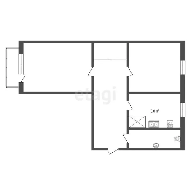 2-комнатная квартира: Яганово, Молодёжная улица, 16 (44.2 м) - Фото 1