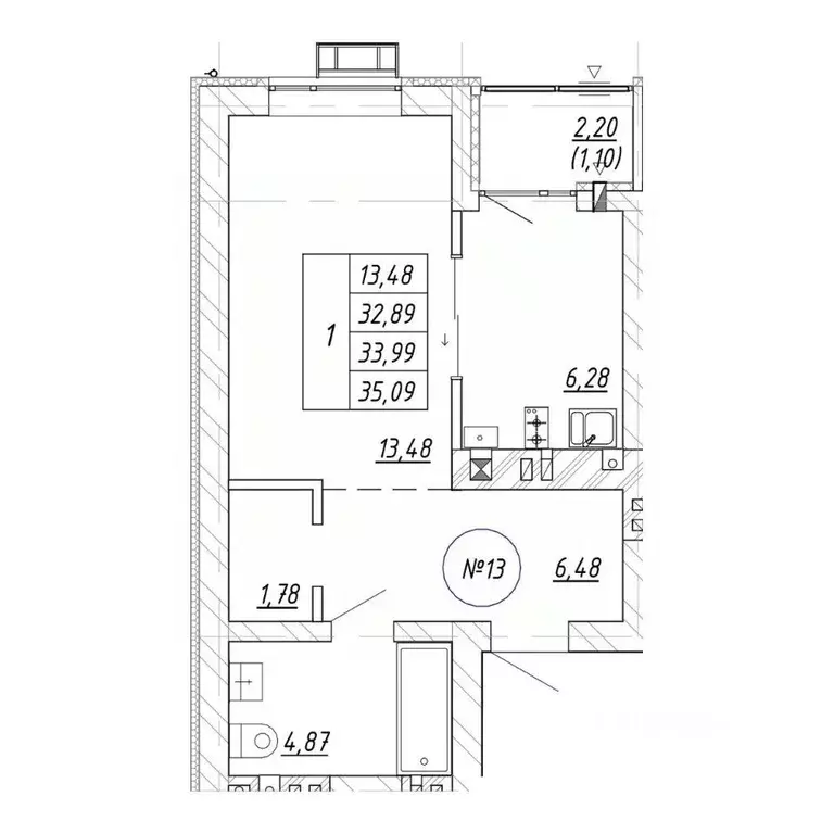 1-к кв. Калининградская область, Зеленоградск  (35.09 м) - Фото 0