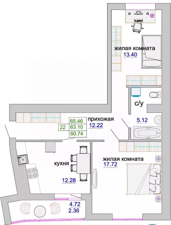 2-к кв. Калининградская область, Зеленоградск ул. Тургенева (65.0 м) - Фото 1