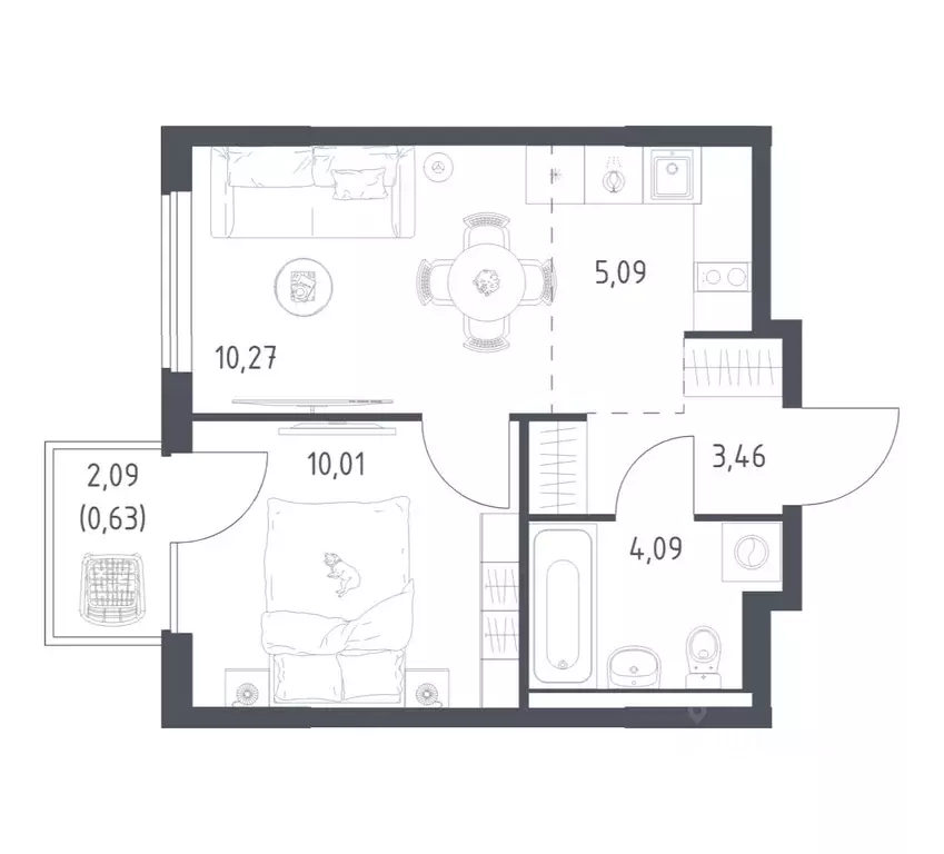 1-к кв. Московская область, Ленинский городской округ, д. Коробово ... - Фото 1