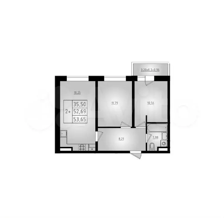 2-к. квартира, 53,7 м, 5/8 эт. - Фото 0
