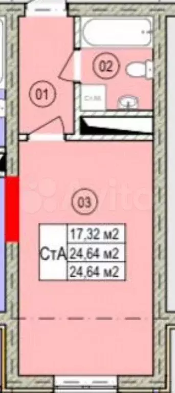 Квартира-студия, 24,9 м, 4/22 эт. - Фото 0