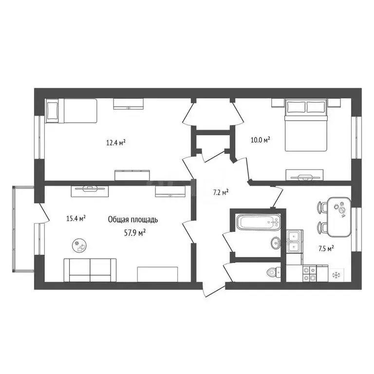 3-комнатная квартира: Бердск, Микрорайон, 43 (57.9 м) - Фото 1