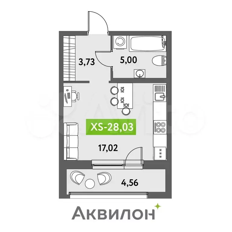 Квартира-студия, 28 м, 2/12 эт. - Фото 0