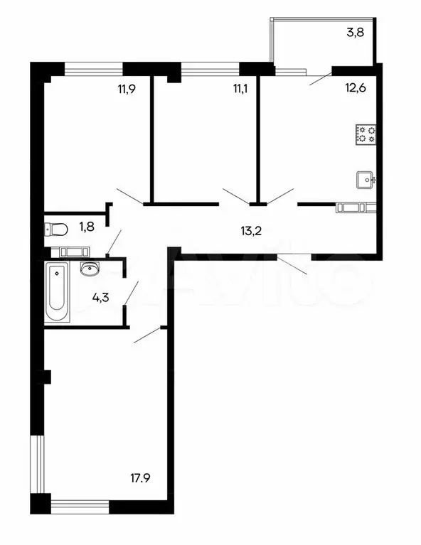 3-к. квартира, 76,6 м, 4/9 эт. - Фото 0