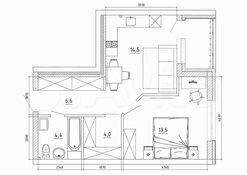 2-к. квартира, 47,6 м, 7/8 эт. - Фото 0