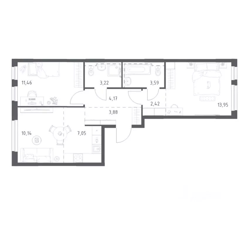 2-к кв. Башкортостан, Уфа ул. Рашита Манурова (59.88 м) - Фото 1