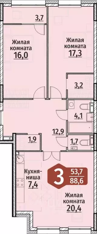 3-к кв. Чувашия, Чебоксары ул. Энергетиков (88.6 м) - Фото 0