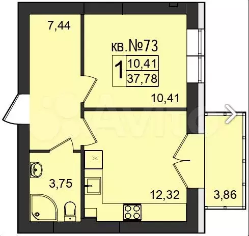 1-к. квартира, 37,8 м, 2/5 эт. - Фото 1