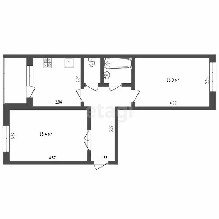 2-комнатная квартира: Тюмень, Станционная улица, 26Б (48 м) - Фото 1
