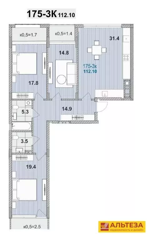 1-комнатная квартира: Зеленоградск, улица Гагарина, 87 (112.1 м) - Фото 0