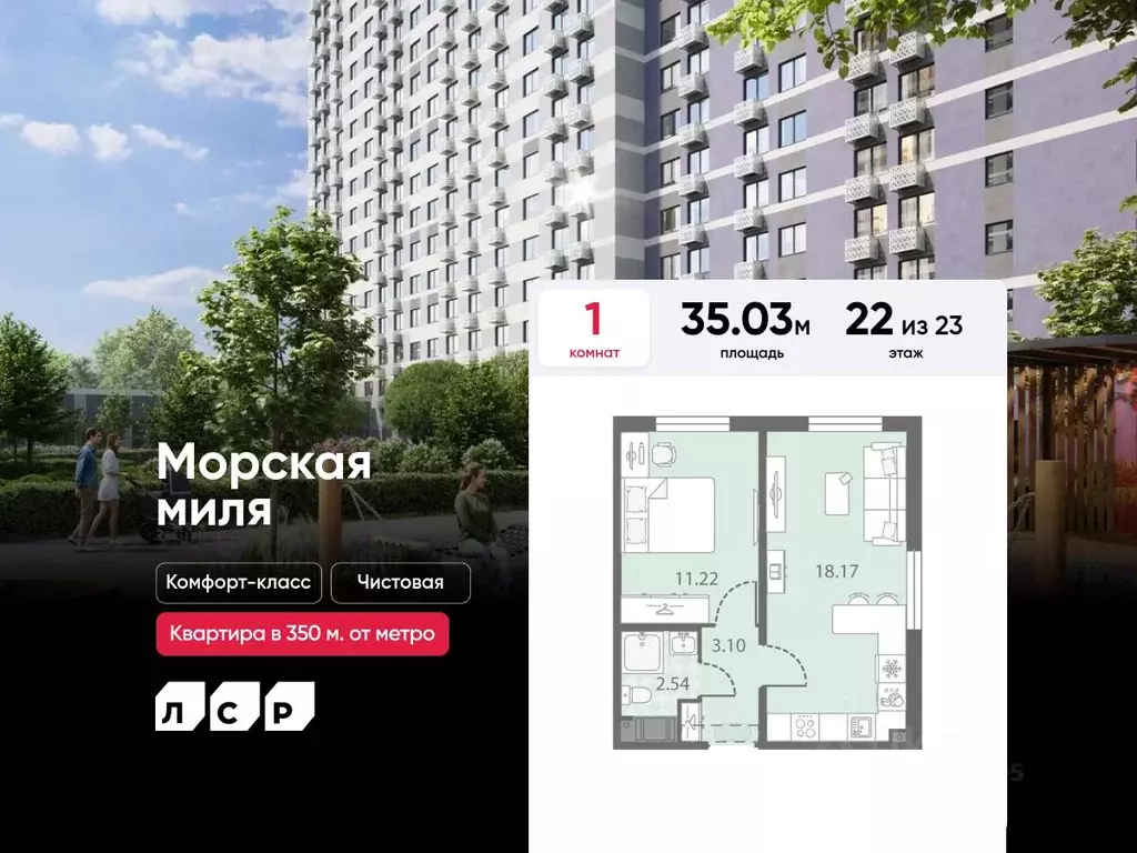 1-к кв. Санкт-Петербург Морская миля жилой комплекс (35.03 м) - Фото 0
