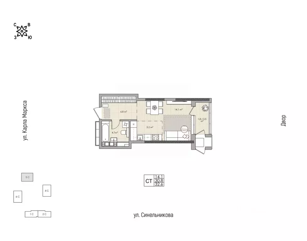 1-к кв. Хабаровский край, Хабаровск ул. Синельникова, 4 (32.6 м) - Фото 1