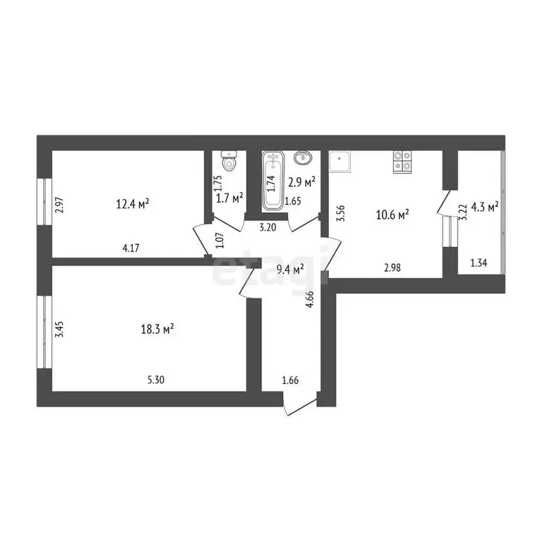 2-комнатная квартира: село Новое Барятино, Лазурная улица, 11 (55.3 м) - Фото 1