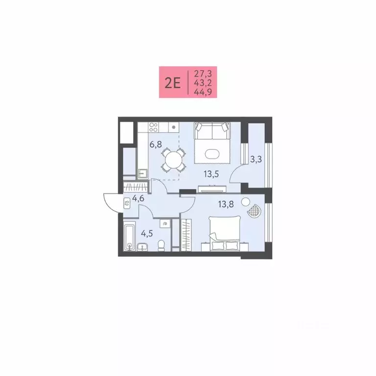 2-к кв. Пермский край, Пермь ул. Левченко, 8 (44.9 м) - Фото 1