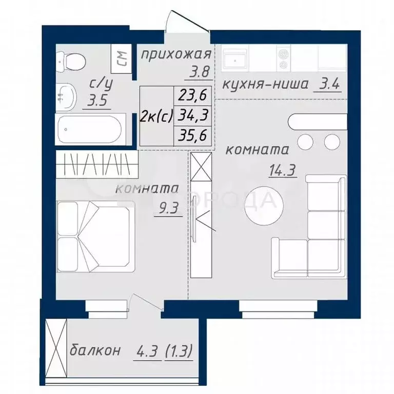 Квартира-студия: Барнаул, Павловский тракт, 307к1 (35 м) - Фото 0