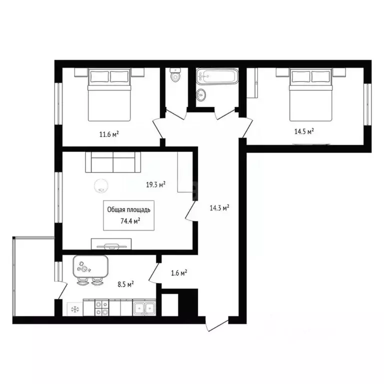 3-к кв. Алтай, Горно-Алтайск Шебалинская ул. (74.4 м) - Фото 1