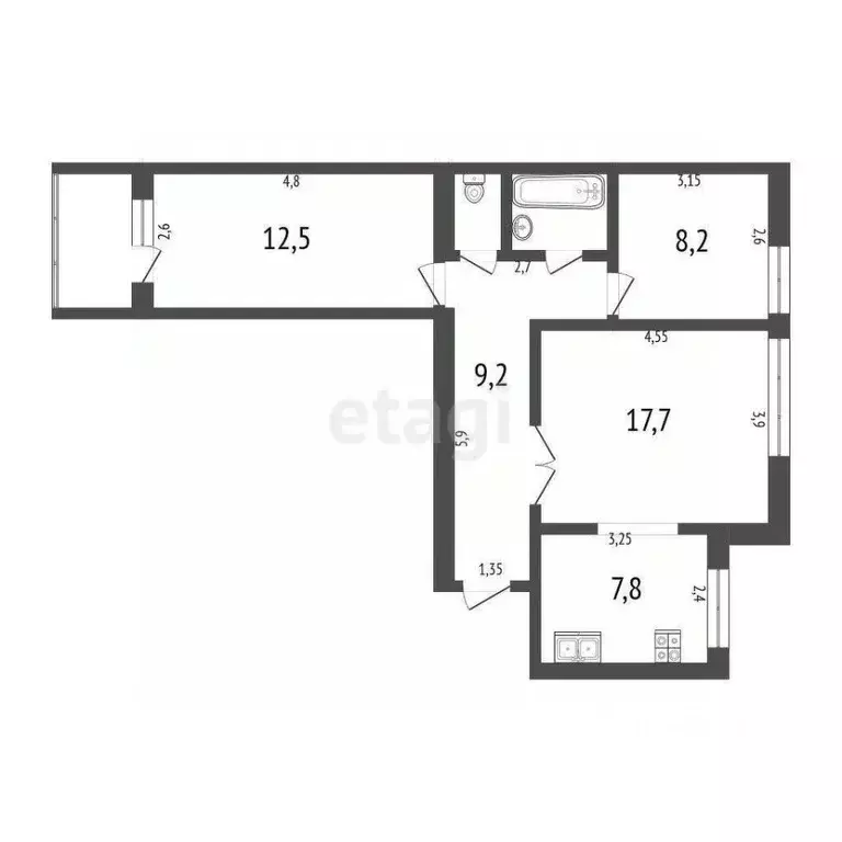 3-к кв. Мордовия, Саранск ул. Богдана Хмельницкого, 61А (59.2 м) - Фото 1