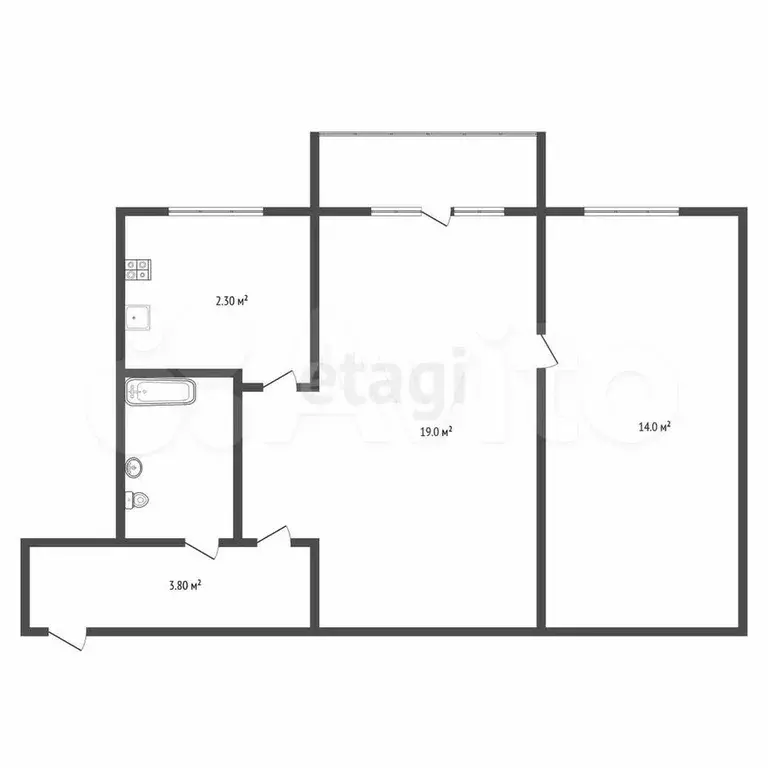 2-к. квартира, 45,8 м, 3/5 эт. - Фото 0